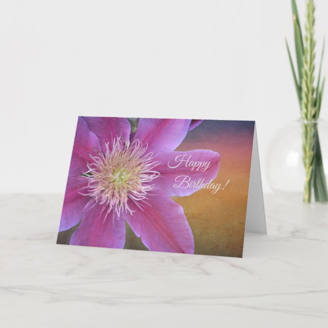 Grattis på födelsedagen Rosa Clematis Kort (Framsida)