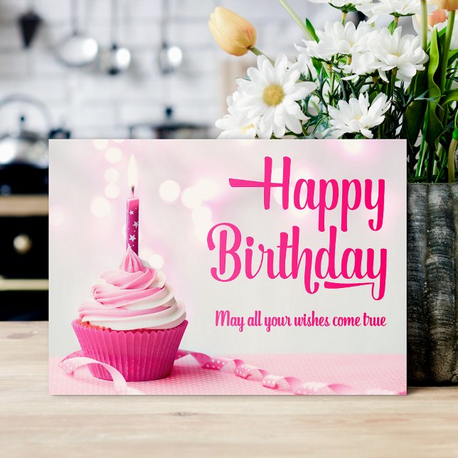 Grattis på födelsedagen Rosa Cupcake Födelsedagsko Tack Kort (Happy Birthday Pink Cupcake Birthday Card)