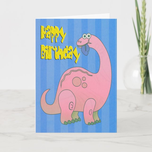 Grattis på födelsedagen Rosa Dinosaur Kort (Framsida)