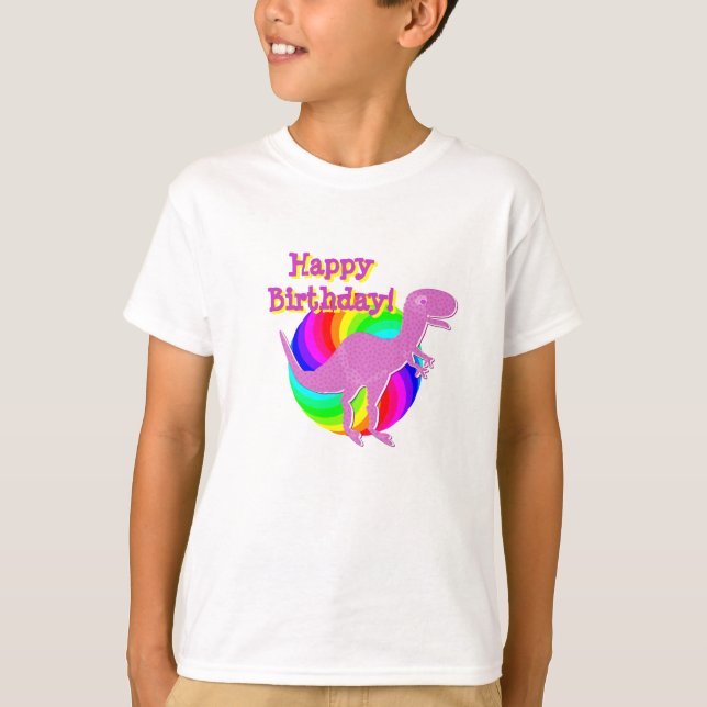 Grattis på födelsedagen Rosa Dinosaur T-Rex T-shirt (Framsida)
