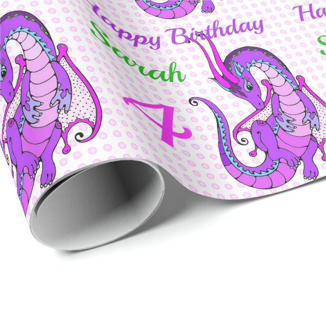 Grattis på födelsedagen Rosa Dragon Girl's Namn An Presentpapper (Rullad Hörn)