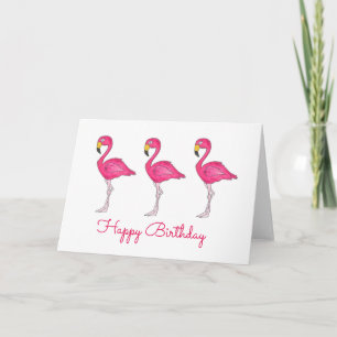 Grattis på födelsedagen Rosa Flamingo Tropical Isl Kort