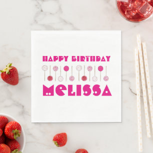 Grattis på födelsedagen Rosa Frosted Cake Pops Par Pappersservett