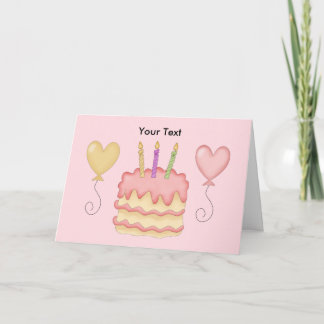 Grattis på födelsedagen Rosa Girl Balloons Cake Kort