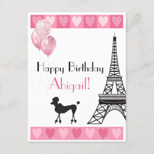 Grattis på födelsedagen Rosa Heart Eiffel Torn Pud Vykort
