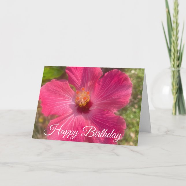 Grattis på födelsedagen Rosa Hibiskus Blommig Kort (Framsida)