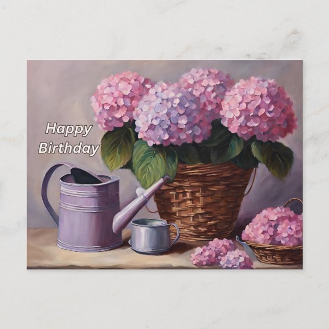 Grattis på födelsedagen Rosa Hydrangea Flowers i B Helg Vykort (Framsida)