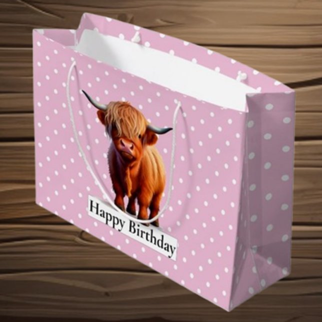 GRATTIS PÅ FÖDELSEDAGEN Rosa LÅNGHÅRIG KO (Our HAPPY BIRTHDAY Pink LONG HAIR COW Large Gift Bag turns every present into  laugh-out-loud moment)