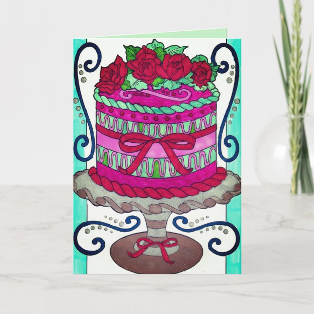Grattis på födelsedagen - Rosa och Grönt kummel Kort (Framsida)