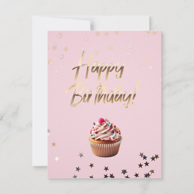 grattis på födelsedagen rosa och guld anteckningskort (Framsida)