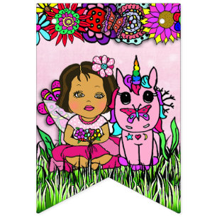Grattis på födelsedagen Rosa och Lila Unicorn Fair Vimplar