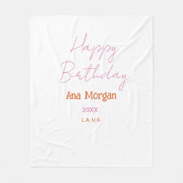 GRATTIS PÅ FÖDELSEDAGEN ROSA ORANGE NAMN ENKEL ÅR  FLEECEFILT