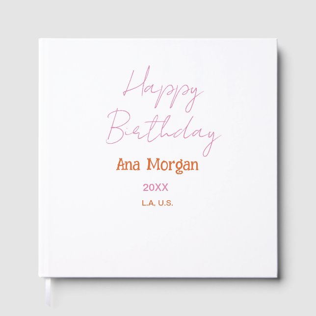 GRATTIS PÅ FÖDELSEDAGEN ROSA ORANGE NAMN ENKEL ÅR  GÄSTBÖCKER (Framsida)