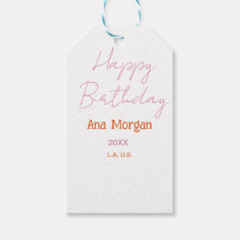 GRATTIS PÅ FÖDELSEDAGEN ROSA ORANGE NAMN ENKEL ÅR  PRESENTETIKETT