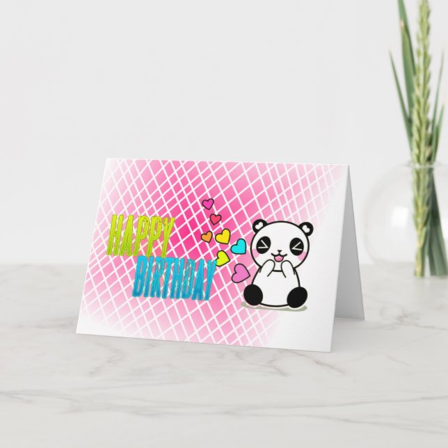 Grattis på födelsedagen Rosa, Panda, hälsningskort Kort (Framsida)
