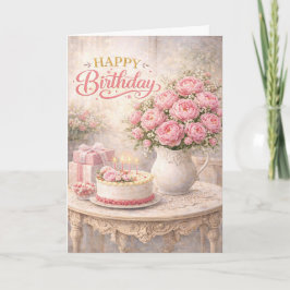 Grattis på födelsedagen Rosa Peony Cottage Stilleb Kort
