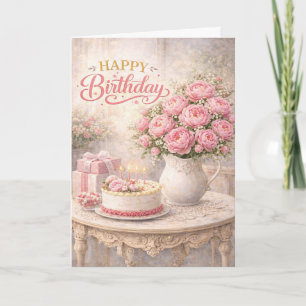 Grattis på födelsedagen Rosa Peony Cottage Stilleb Kort