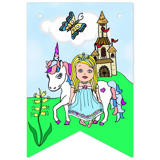 Grattis på födelsedagen Rosa Princess Banner Vimplar (Sextonde flaggan)