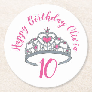 Grattis på födelsedagen Rosa Princess Party Tiara  Underlägg Papper Rund