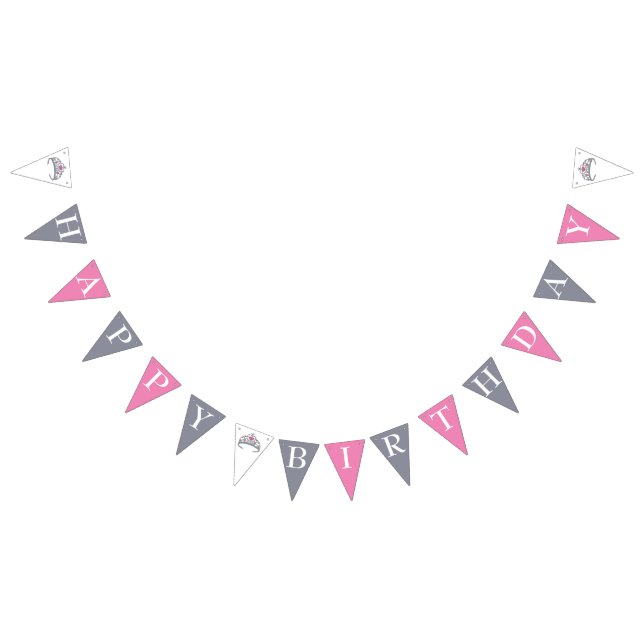 Grattis på födelsedagen Rosa Princess Party Tiara  Vimplar (Alla)