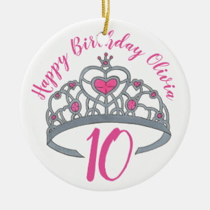 Grattis på födelsedagen Rosa Princess Tiara Krona Julgransprydnad Keramik