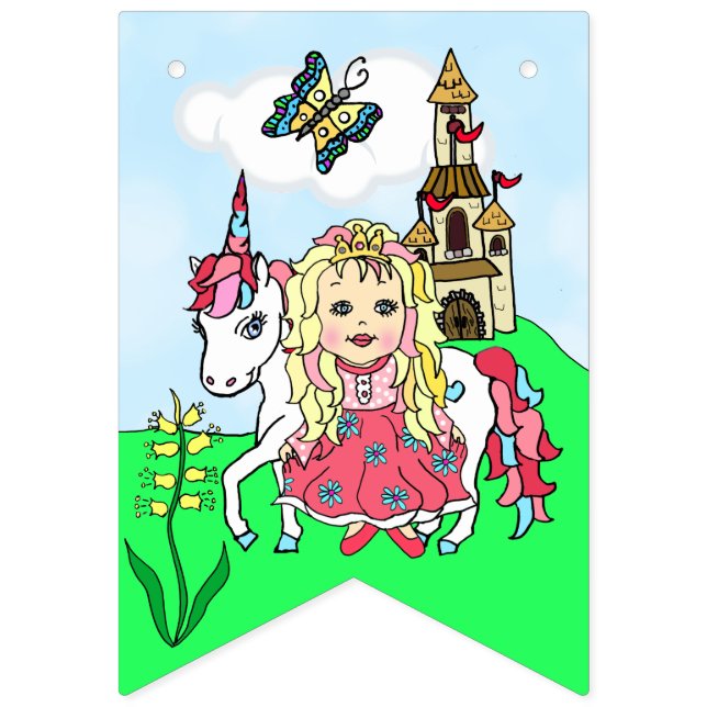 Grattis på födelsedagen Rosa Prinsessa Banner Vimplar (Sextonde flaggan)