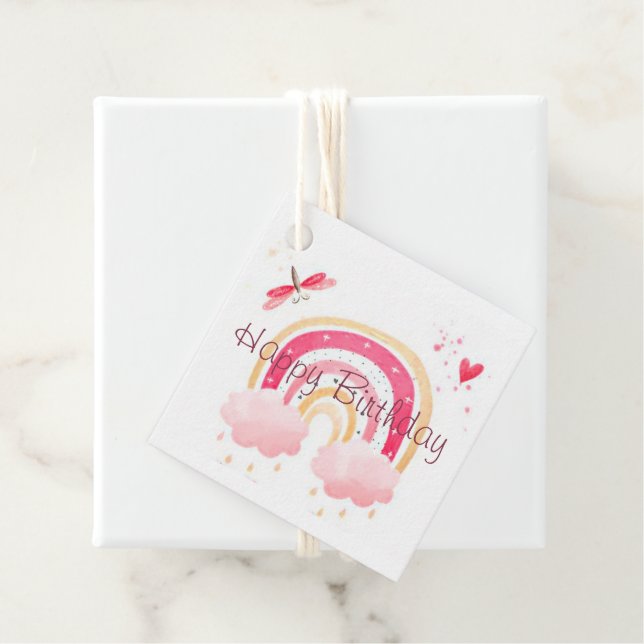 Grattis på födelsedagen rosa regnbåge gåvor etiketter (På plats)