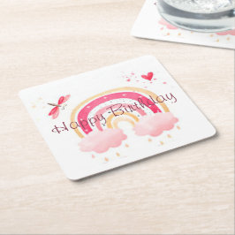 Grattis på födelsedagen rosa regnbåge underlägg papper kvadrat