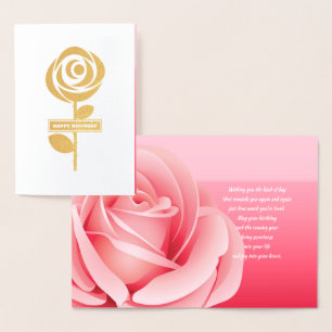 Grattis på födelsedagen. Rosa ros Real Foil Luxury Folierat Kort