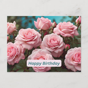 Grattis på födelsedagen Rosa rosor i blom Vykort
