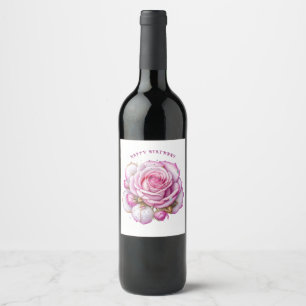 Grattis på födelsedagen Rosa rosor och gnistrande Vinflaska Etikett