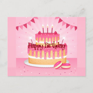 Grattis på födelsedagen Rosa Tårta Vykort