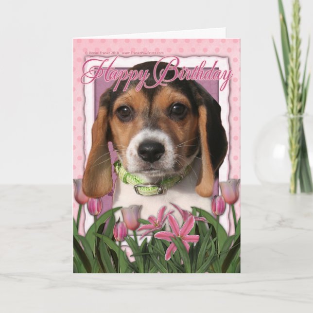 Grattis på födelsedagen - Rosa Tulips - Beagle Pup Kort (Framsida)