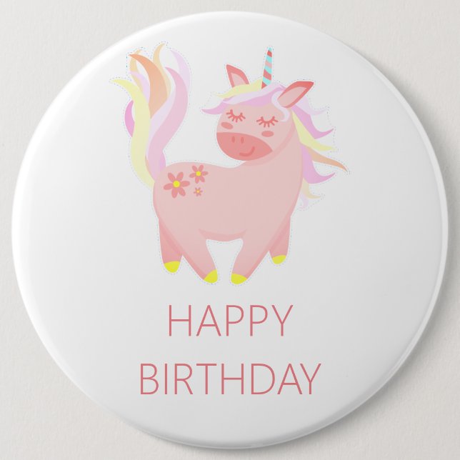 Grattis på födelsedagen Rosa Unicorn Knapp (Framsida)