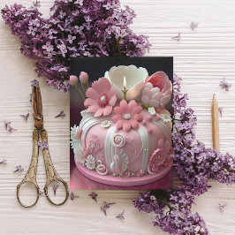 Grattis på födelsedagen Rosa Vit Elegant Tårta Hälsningskort