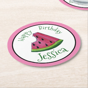 Grattis på födelsedagen Rosa Watermelon Segce Frui Underlägg Papper Rund