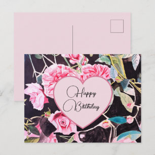 Grattis på födelsedagen Rose blommande Rosa Svart  Vykort