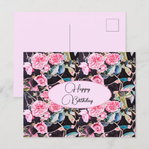Grattis på födelsedagen Rose blommande Rosa Svart Vykort