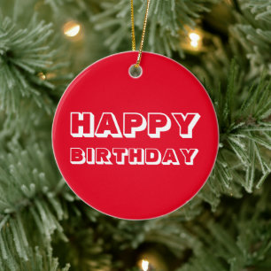 grattis på födelsedagen, rött, vitt, modernt, f julgransprydnad keramik