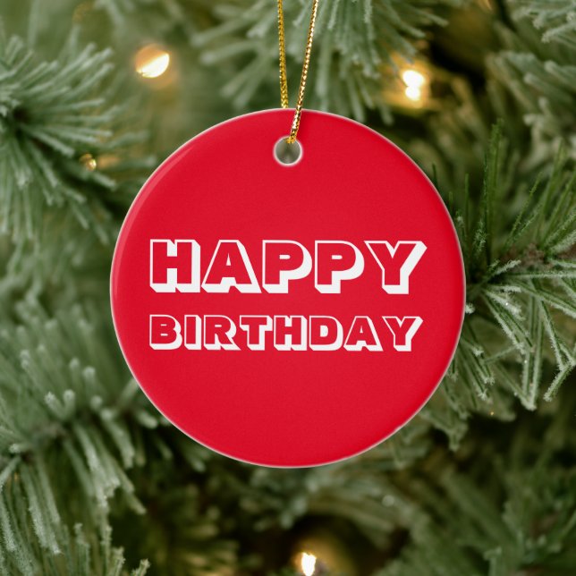 Grattis på födelsedagen, rött, vitt, modernt, fets julgransprydnad keramik (Träd)