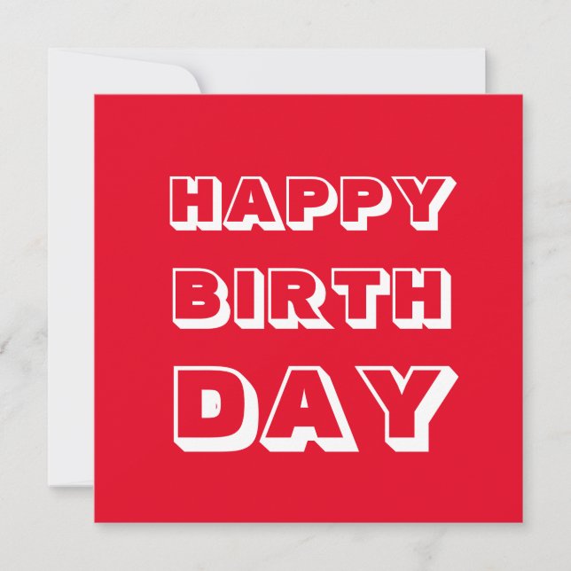 Grattis på födelsedagen, rött, vitt, modernt, fets kort (Framsida)