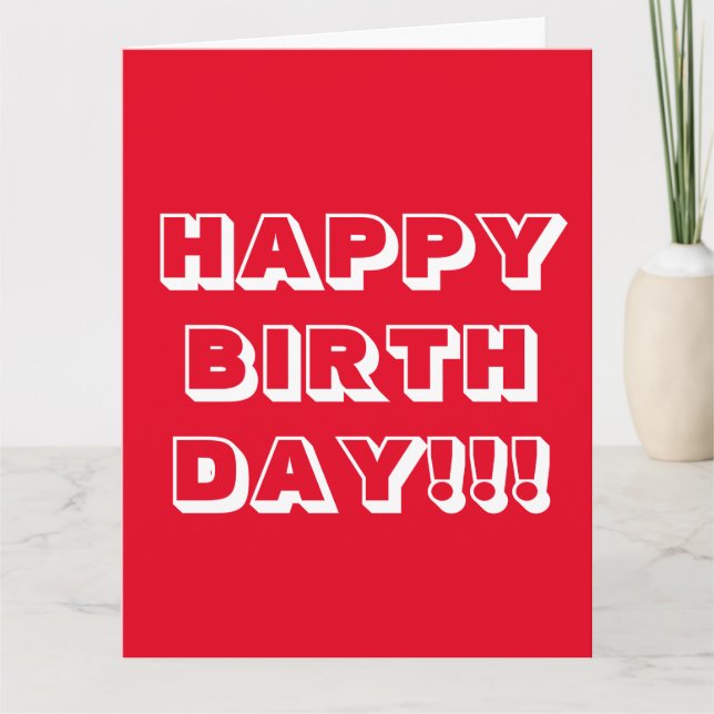 Grattis på födelsedagen, rött, vitt, modernt, fets kort (Framsida)