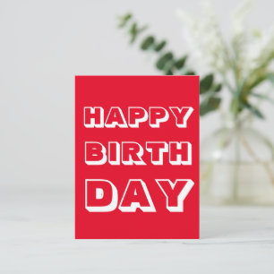 Grattis på födelsedagen, rött, vitt, modernt, fets vykort
