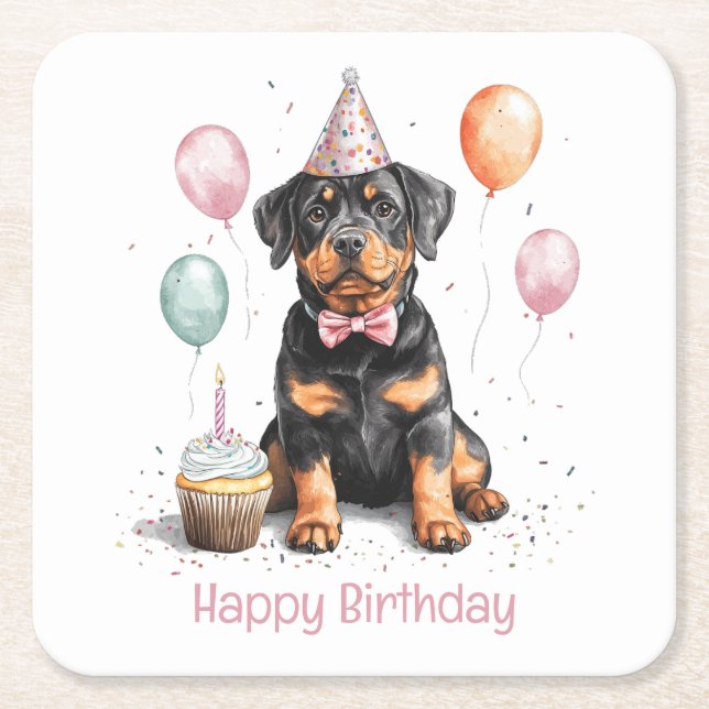 Grattis på födelsedagen Rottweiler Hund Underlägg Papper Kvadrat (Framsidan)
