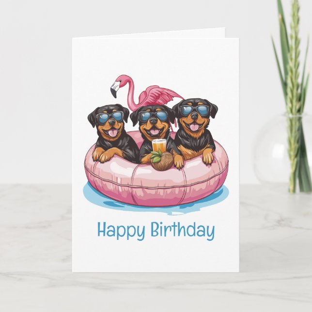 Grattis på födelsedagen Rottweiler Hundar Flamingo Kort (Framsida)