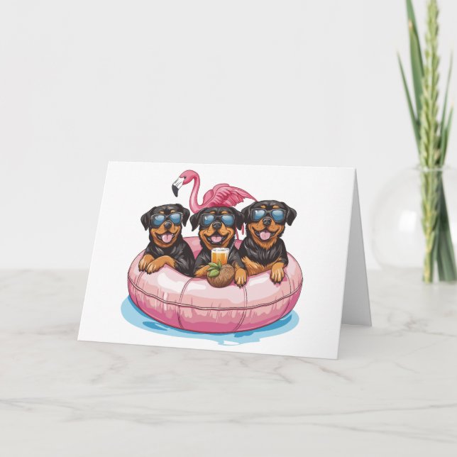 Grattis på födelsedagen Rottweiler Hundar Flamingo Kort (Framsida)