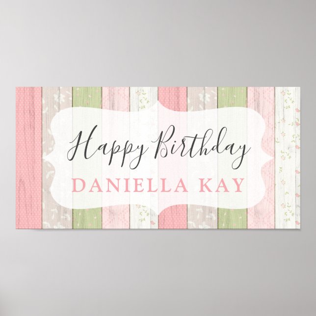 Grattis på födelsedagen Rustic Sage Grönt Rosa Blo Poster (Framsidan)