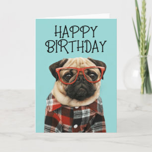 Grattis på födelsedagen Rutig skjorta Pug Kort
