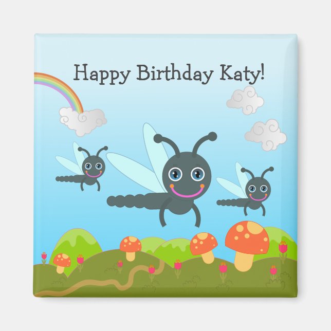 Grattis på födelsedagen säger att drakflygen magnet (Framsidan)