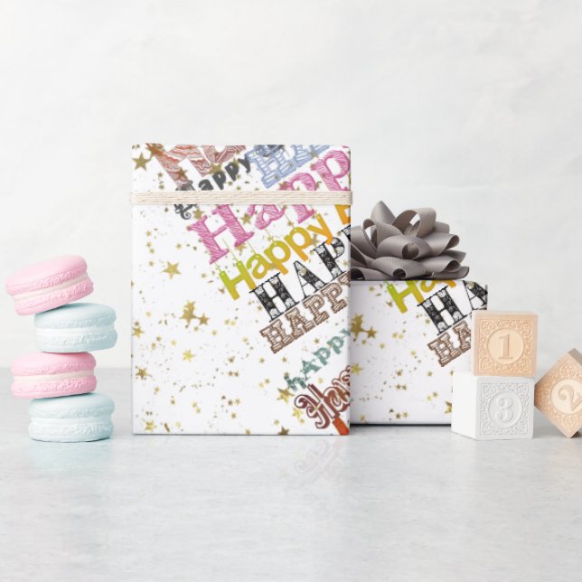 Grattis på födelsedagen Script Rainbow Guldstjärno Presentpapper (Baby Shower)